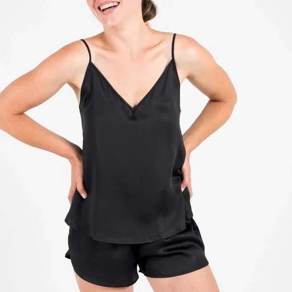 Ettitude Bamboo NEW Sateen Soft Silky Camisole PJ Top Black Size XL - Picture 1 of 7
